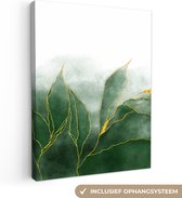 Canvas Schilderij Marmer - Groen - Luxe - Goud - Marmerlook - 60x80 cm - Wanddecoratie