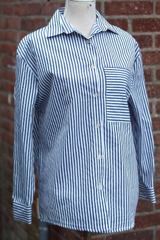 Damesmode Overhemd - Dames Kleiding - Outlet - Hijab Kleiding - blauw gestreept -Maat 40(L)