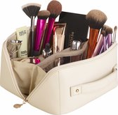 Zoem - Make-up tas - Beige - Cosmetica - Cadeau - Luxe Make up tasje - Toilettas - dames - Beautycase - Lichtgrijs - Opbergen - Reizen - Verjaardag - Moederdag
