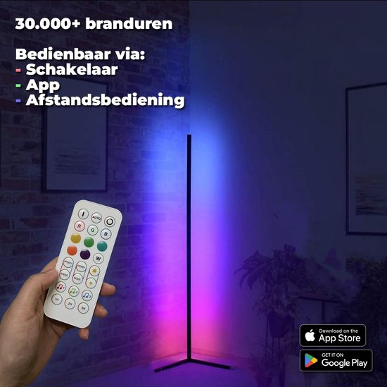 Moderne Vloerlamp LED - Vloerlamp - Ledstrip - RGB - Hoeklamp - Tuinverlichting - Sfeerlamp - Afstandsbediening - Bluetooth - WATERDICHT