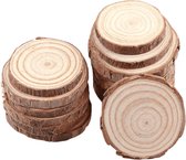Houten Schijven - Boomschijf - Houten Schijfjes - Natuurlijke Grenen Ronde Hout Plakjes Met Boomschors - 10 stuks - diameter 3-4 cm