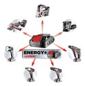 Overzicht van ENERGY+ systeem gereedschappen rondom een 18V accu.