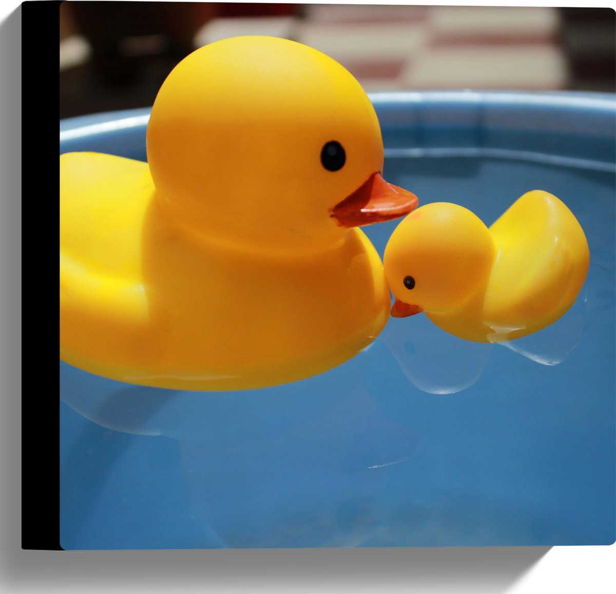 Canvas - Moeder en Baby Badeenden in het Water - 30x30 cm Foto op Canvas Schilderij (Wanddecoratie op Canvas)