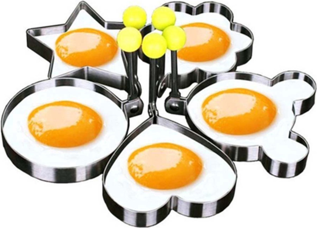 5 STKS Set Gebakken Egg Ringen Mold Non Stick voor Bakplaat Pan Ei Shaper Pancake Maker met handvat Roestvrij stalen eivorm voor koeken