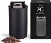 Koffiebeker luchtdicht voor 500 g koffiebonen met vacuümdeksel (container voor koffie, thee, roestvrij stalen blik voor opslag met aromasluiting, voor 500 g koffie), mat zwart (1700 ml)
