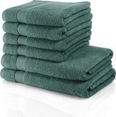Handdoeken Set, bleekt niet en absoluut pluisvrij, 2 badhanddoeken (70x140) en 4 handdoeken (50/100), 100% natuurlijk Turks katoen, 500 g/m², verpakking van 6 stuks (groen)