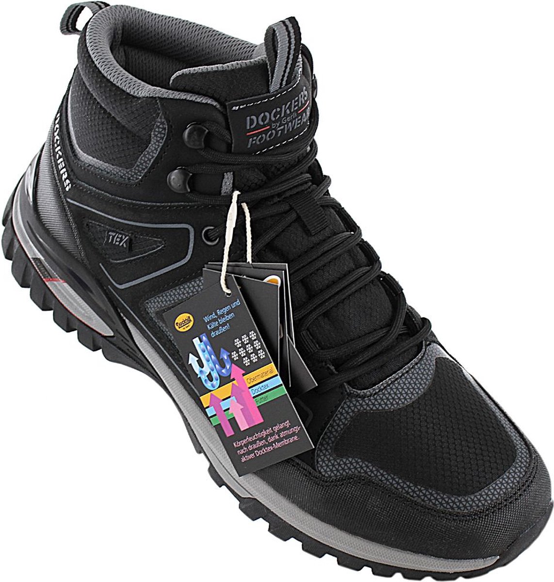 Dockers by Gerli Heren Sneaker van imitatieleer met veters en logo zwart