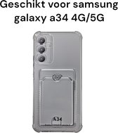 samsung a34 4G/5G siliconen transparant hoesje antischok met pashouder samsung galaxy a34 4G/5G antishock backcover doorzichtig achterkant with card holder