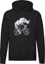 Neushoorn op de fiets Hoodie | dieren | fietsen | bike | grappig | Unisex | Trui | Sweater | Capuchon