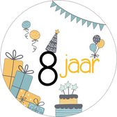 25x Sluitsticker 8 Jaar - Geel Blauw - 40 mm - Verjaardags sticker - Sluitzegel - Sticker Verjaardag jongens meisjes - Ballonnen - Cadeau's Kado's - Glossy - Sluitzegel - Wensetiket - Uitdelen - Jarig - Trakteren - Hoera