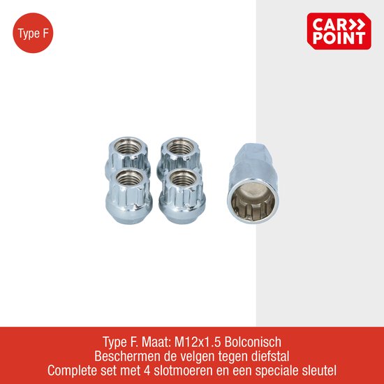 Carpoint Wiel Slotmoeren Set M12x1,5 Type F Bol Carpoint 0520506