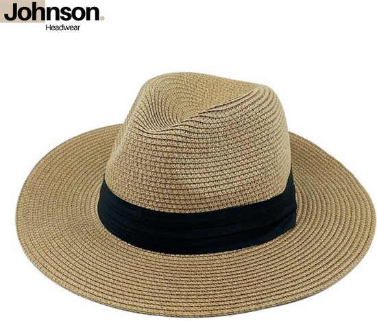 Johnson Headwear® Panama hoed heren & dames - Fedora - Zonnehoed - Strohoed - Strandhoed - Maat: 58cm verstelbaar - Kleur: Naturel