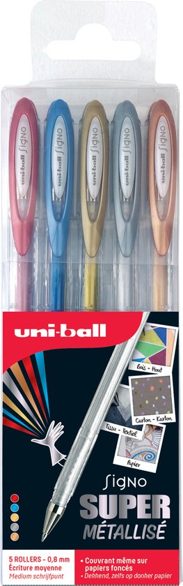 Uni-Ball - Signo Super Metallisé - 5 gel- inktrollers 0.8 mm