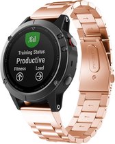 By Qubix - 26mm Quickfit - Stalen schakelband - Rosé goud - Garmin Fenix 7X - 6X - 5X