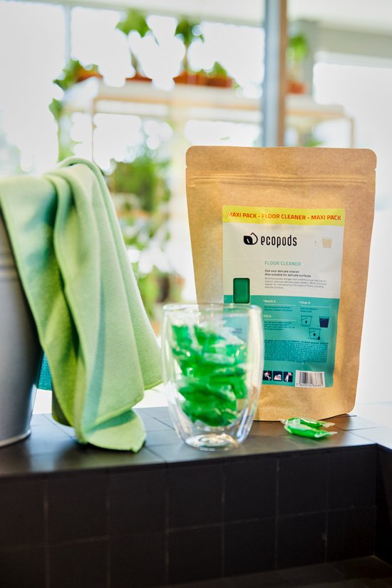 Ecopods Vloerreiniger 160 Stuks Maxi Pack - Wateroplosbare Vloerreinigingsmiddel Zonder Schadelijke Stoffen - Vegan Vloerreinigers Vloeistof met Fruit Geur - Vloer reiniger