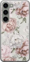 Hoesje geschikt voor Samsung Galaxy S23 - Klassieke bloemen - Soft Case - TPU - Bloemen - Beige - Mooie Telefoonhoesjes