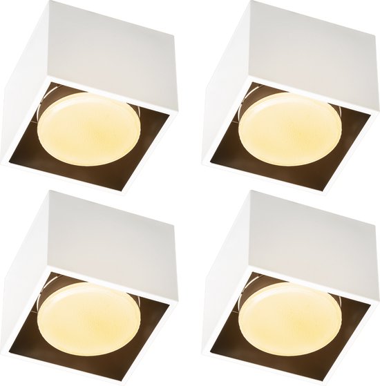 Cube Plafondlampen met 1 lichtpunt - Draaibaar licht - Staal - 10 x 8 cm - GX53 fitting - Wit - 4PACK