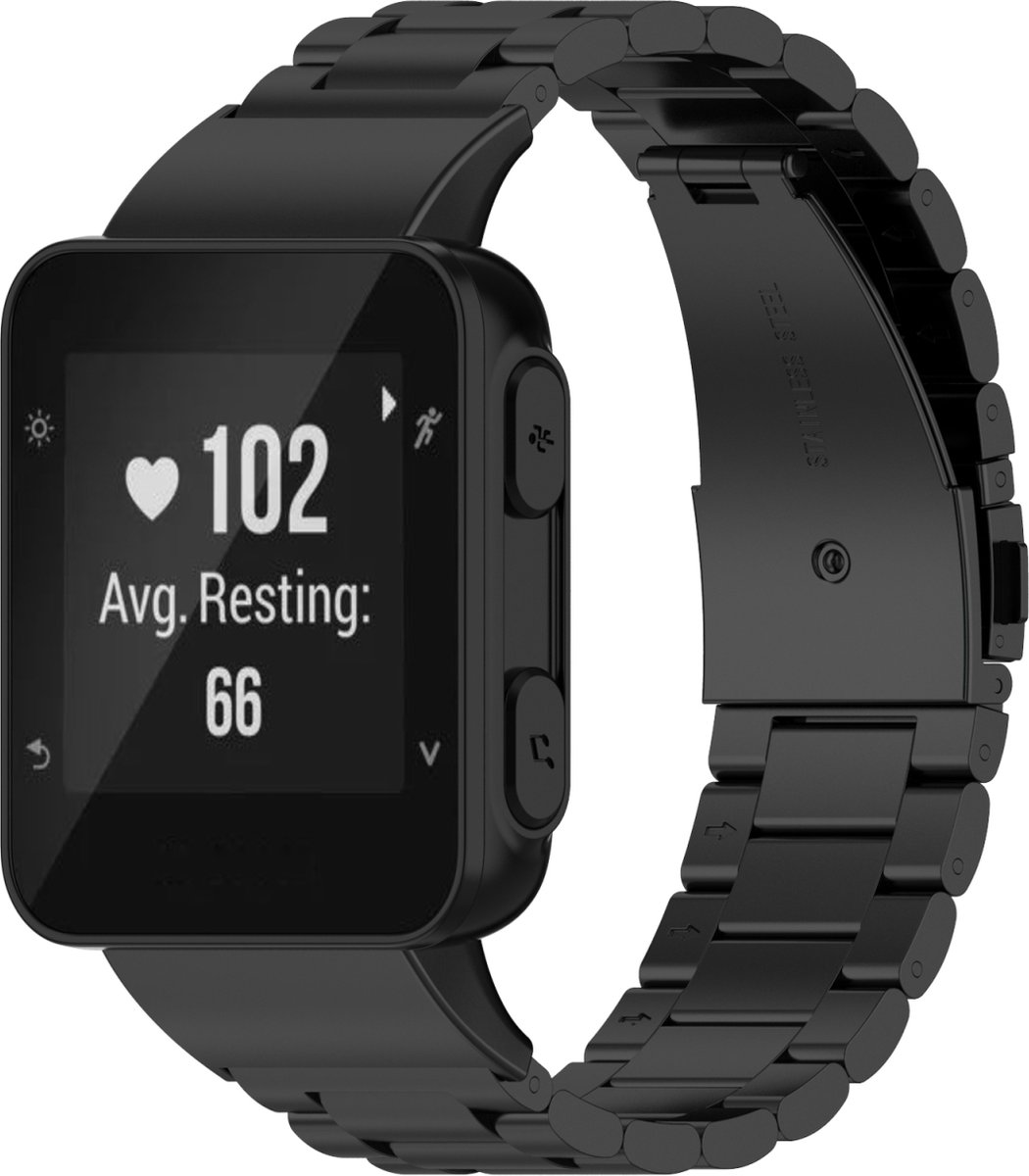 By Qubix - Stalen schakelband - Zwart - Geschikt voor Garmin Forerunner 35 / 30