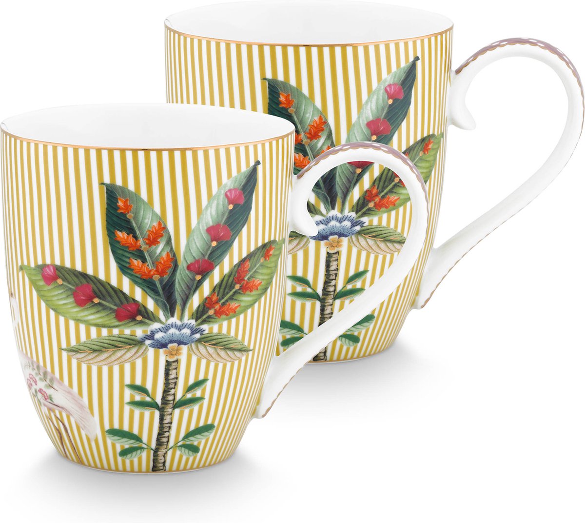 Pip Studio La Majorelle Yellow - mok - set/2 - 450ml - porselein - geel - grote mok bloemen
