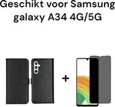 Samsung Galaxy A34 4G & 5G | Boekje zwart + 1x privacy screen protector | Bookcase black + 1x privacy tempered glass