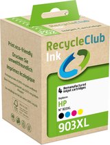 RecycleClub inktcartridge - Inktpatroon - Geschikt voor HP - Alternatief voor HP 903XL Zwart 30ml en Cyan Blauw 12ml Magenta Rood 12ml Yellow Geel 12ml - 4-pack