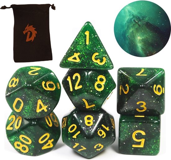 Opalharz-Würfelset, polyedrische Würfel für Dungeons & Dragons, schwarz