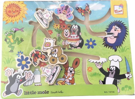 Houten puzzel labyrint zoek de weg naar de Mol schuifpuzzel van goki — afbeelding 3