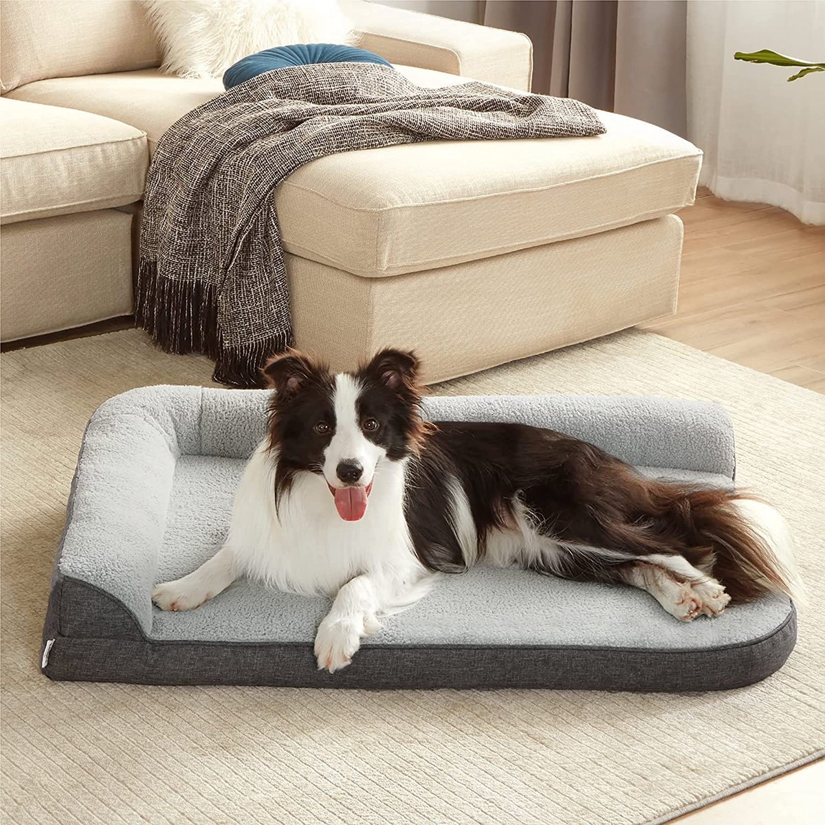 Lesure Orthopedisch hondenbed voor grote honden, 106 x 76 x 16,5 cm, hondenbank met eierkarton-schuim en waterdichte binnenvoering, gezellig, wasbaar, grijs