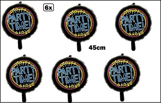 6x Folieballon Party neon (45 cm) - Thema feest verjaardag festival party fun folie ballon
