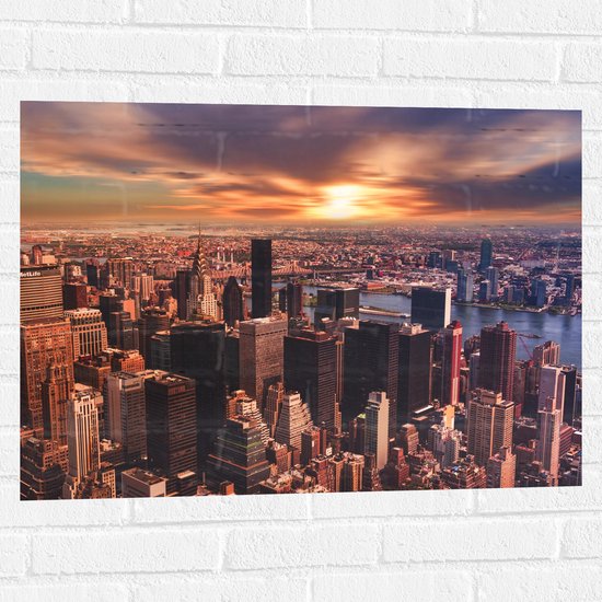 Muursticker - Skyline van een Stad met veel Hoge Gebouwen - 80x60 cm Foto op Muursticker