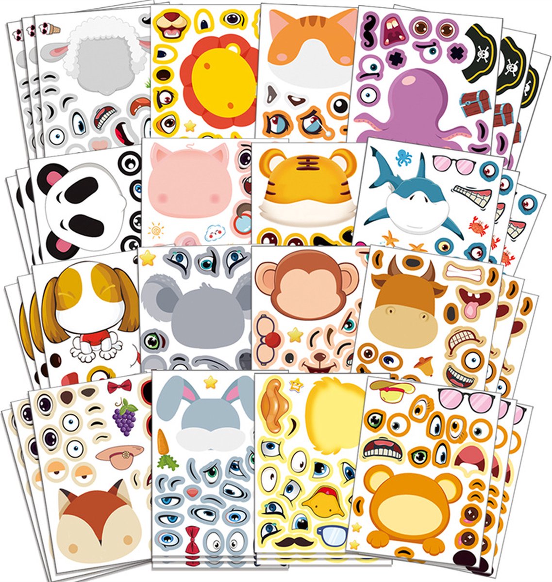 Safari / Jungle Knutselen met Stickers - 12 stuks - Dieren Knutselen met Stickers - Safari / Jungle / Dierentuin / Animals Stickers - Montessori - Motoriek Ontwikkelen - DIY Knutselen met Stickers - Gezichten Maken - Creatief Speelgoed voor Kinderen
