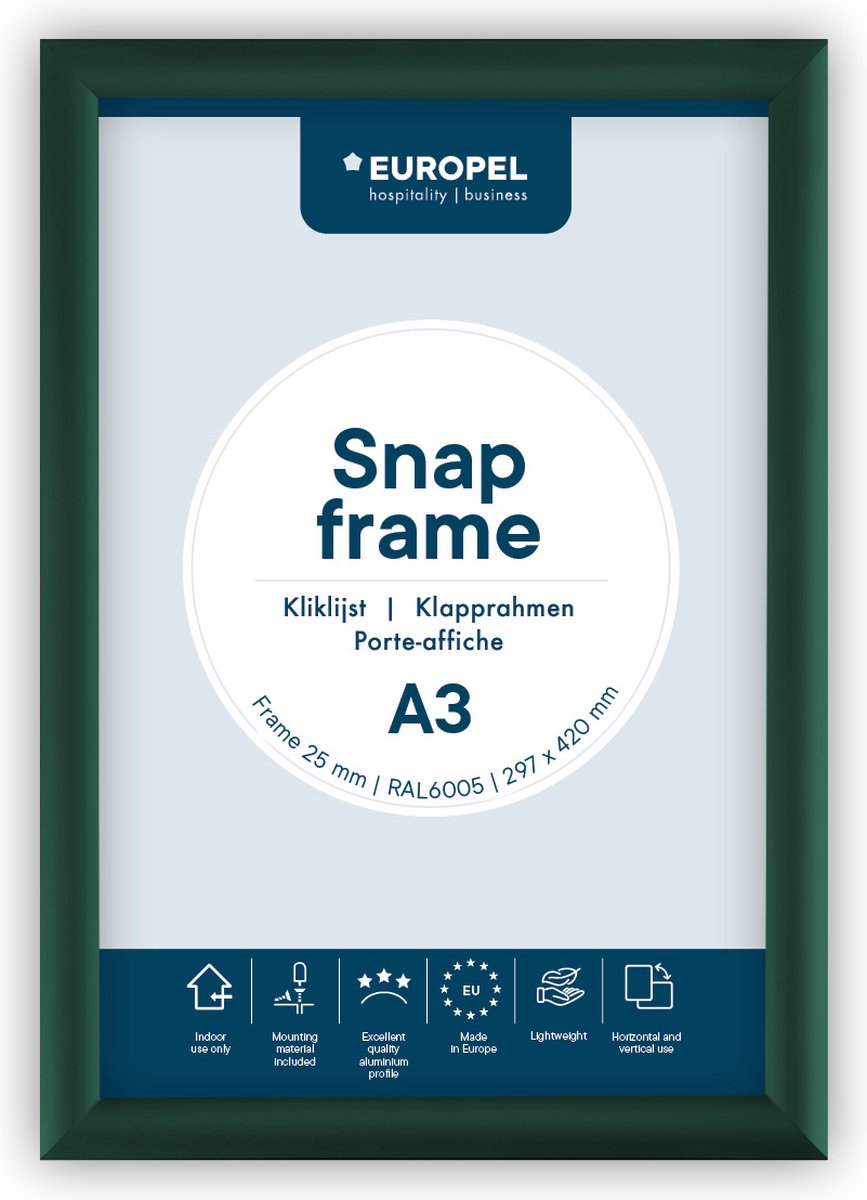 Europel Kliklijst – Posterlijst – A3 – 29,7 x 42 cm – Aluminium – 25mm - Groen