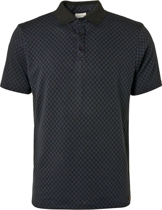 No Excess - Polo Geblokt Patroon Zwart Navy - Modern-fit - Heren Poloshirt Maat M