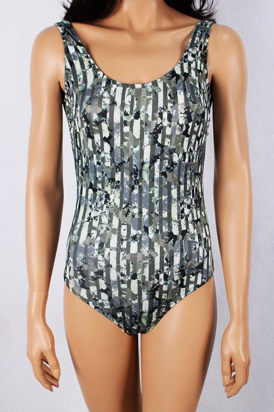 Badpak- Dames zwempak- Bikini pak- Badmode 404- Grijs met kleurendetails- Maat 36