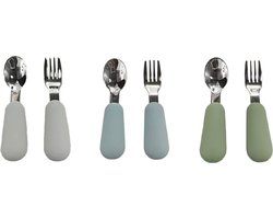 3 Setjes - Baby Bestekset - Vork en Lepel RVS - Kinderbestekset - Blauw Grijs Groen 3 Setjes - Baby Bestekset - Vork en Lepel RVS - Kinderbestekset - Blauw Grijs Groen