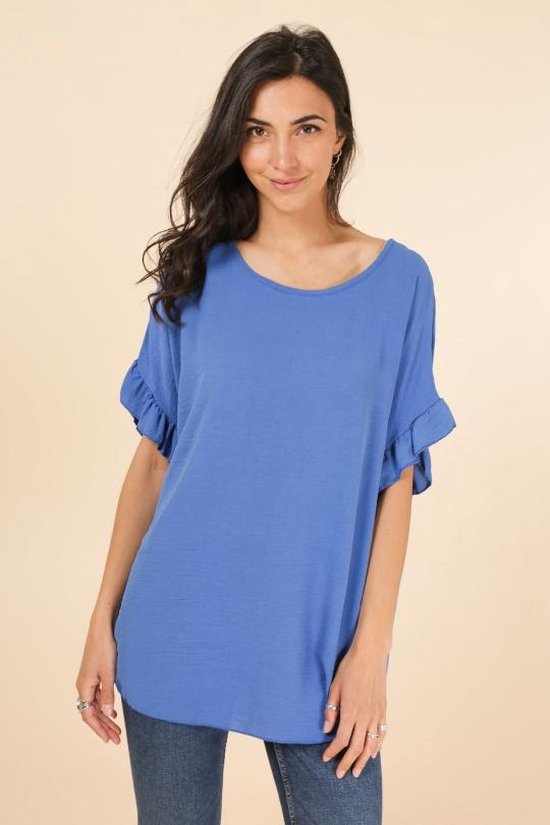 T shirt -Tuniek met rufles mouw| dames | blauw