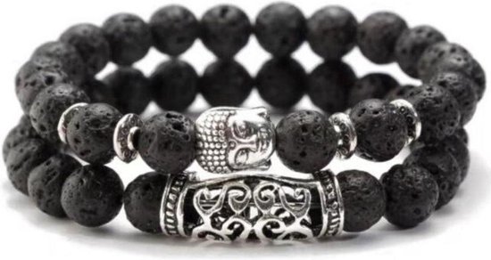Akyol - Boeddha - Armband |2 delig | Boedha armband | zwarte armband | valentijn voor hem en haar -koppel armband -valentijns cadeau voor hem of haar -Armband -boeddha kralen armband -geluksarmband- boeddha cadeau - kerst cadeau - sinterklaas cadeau