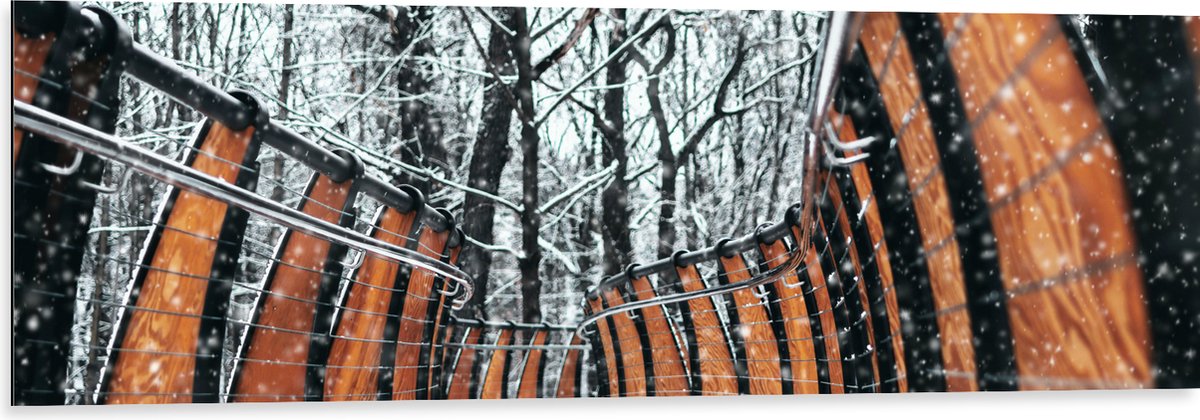 Dibond - Hekwerk in Ondergesneeuwd Bos - 120x40 cm Foto op Aluminium (Wanddecoratie van me