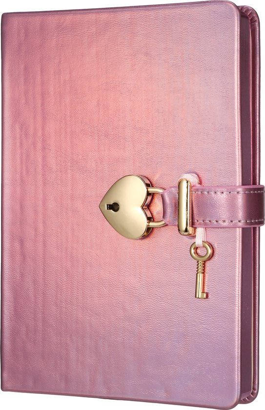 Victoria's Journals - Dagboek met slot, sleutel en geschenkdoos - Hush-Hush My Secret Diary w/ Heart Lock - Luxe Vegan Leer Dagboek - Hardcover - 320 Pagina's Premium Papier - 13 x 18 cm (Metallic Lila)