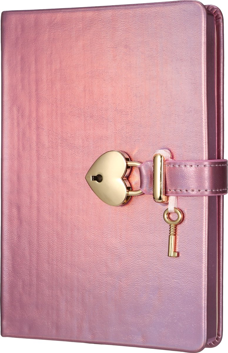Victoria's Journals - Dagboek met slot, sleutel en geschenkdoos - Hush-Hush My Secret Diary w/ Heart Lock - Luxe Vegan Leer Dagboek - Notitieboek A5 Hardcover - 320 Pagina's Premium Papier - 13x18 cm - Metallic Lila