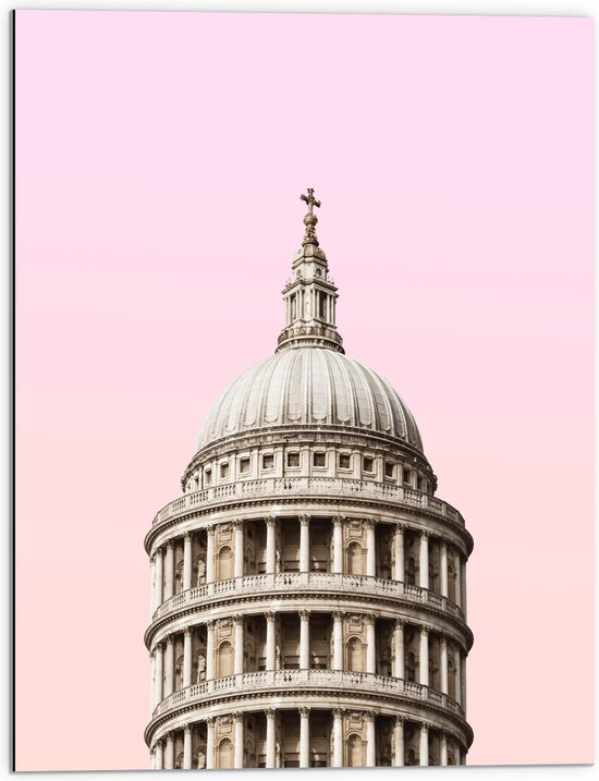 Dibond - St Paul's Cathedral - met roze Lucht - 60x80 cm Foto op Aluminium (Wanddecoratie van metaal)