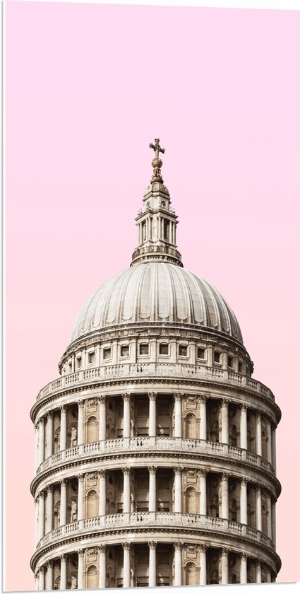 PVC Schuimplaat - St Paul's Cathedral - met roze Lucht - 50x100 cm Foto op PVC Schuimplaat (Met Ophangsysteem)