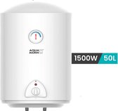 Aquamarin - Boiler - Elektrische boiler - Boiler 50 liter - Waterboiler - Waterverwarmer - Met ingebouwde thermometer - Antikalk - 1500W - 16,9 kg - Wit - H 62,5 cm x B 41 cm