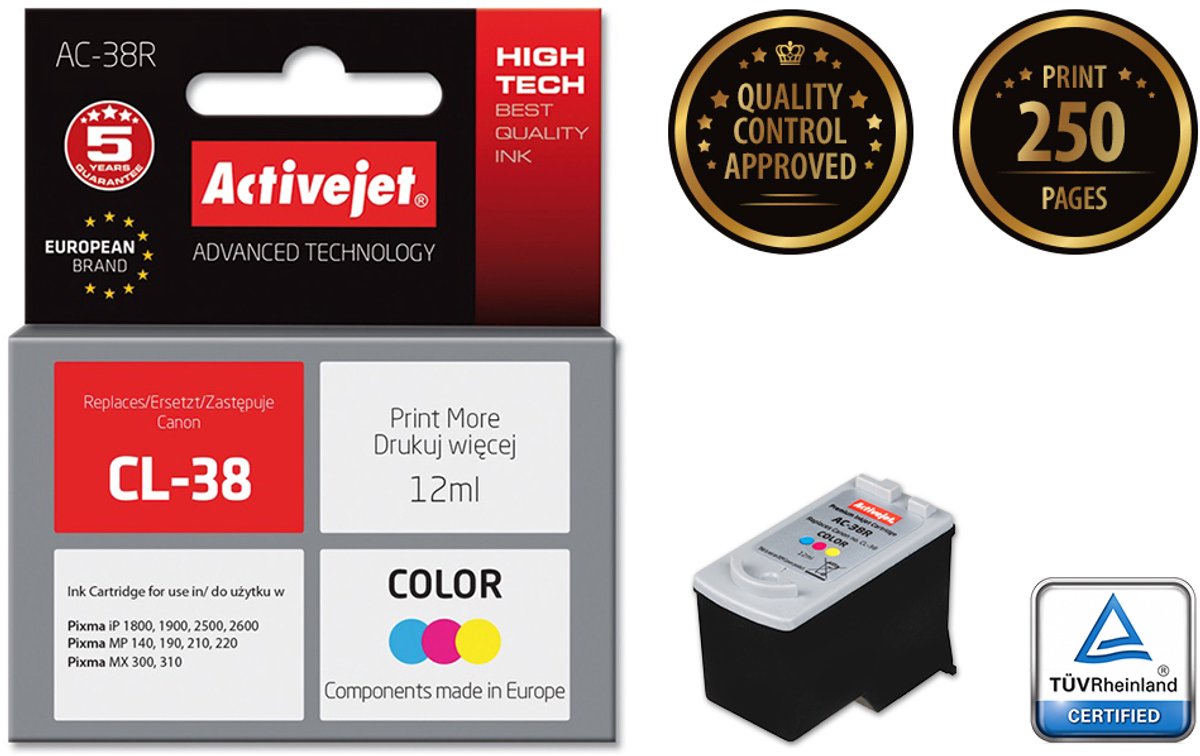 Originele inkt cartridge Activejet AC-38R Cyaan/Magenta/Geel