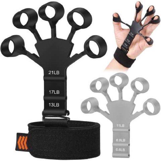Gripster - Hand Trainer - 5 Vingers - Zwart En Grijs - Tegen Artritis & Reuma - Hand Knijper - Fitness Accessoire - Krachttraining