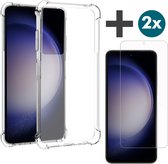 Arara Hoesje geschikt voor Samsung Galaxy S23 hoesje transparant siliconen backcover met verstevigde hoeken Inclusief 2 Stuks Screenprotector tempered glass