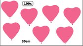 100x Hartjes ballon 30cm roze - Liefde hart Festival feest party verjaardag landen helium lucht thema