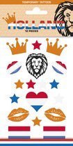 12x Holland Plak Tattoo - vlag kus oranje rood wit blauw oranje hart leeuw Koningsdag Nederland
