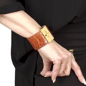 NEW SALE, BELUCIA Dames Armband SEK-02 Kalfsleer Cognac - Bruin, goudkleurig, maat 16,7 cm
