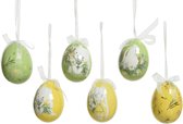 Decoris decoratie paaseieren hangend konijntjes - 6x stuks - 6 cm - foam